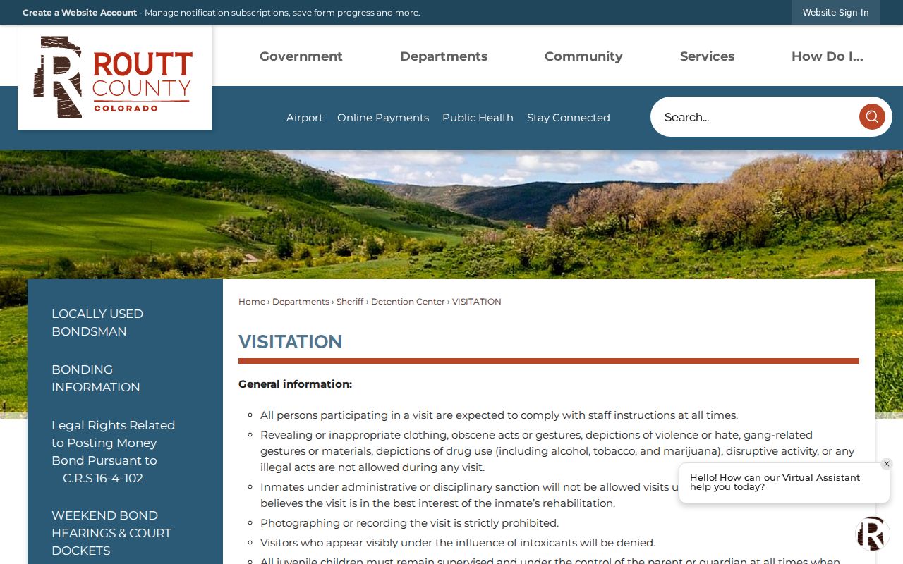 Routt County Detention Center local and remote visitation schedule