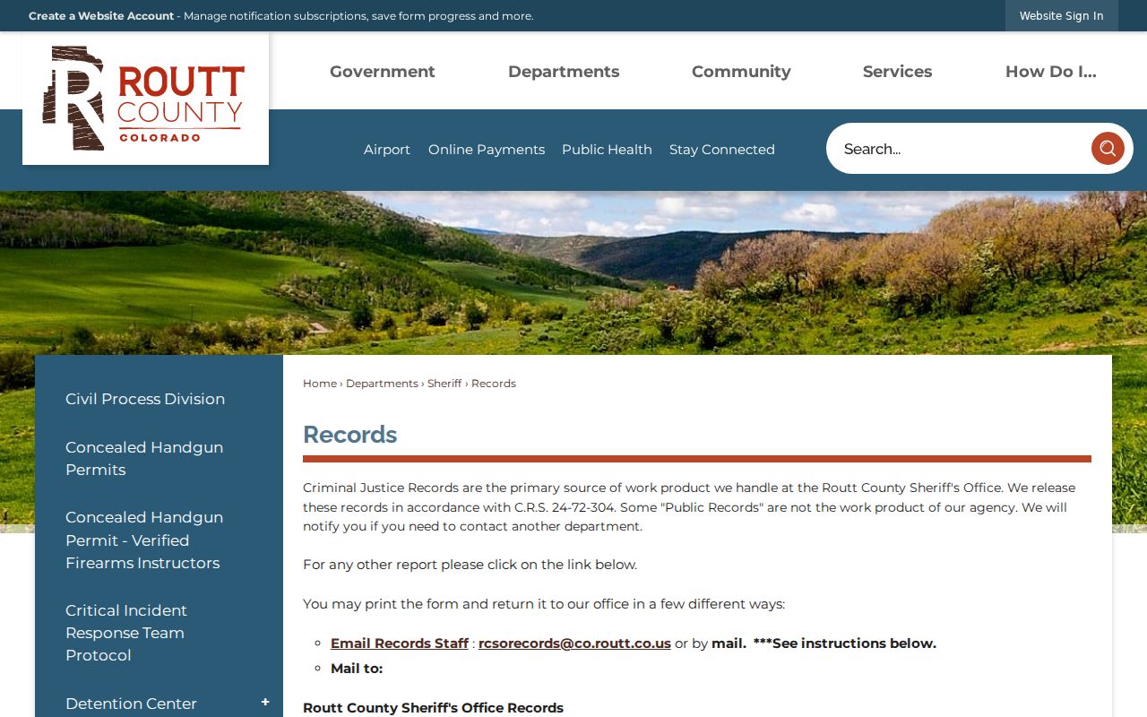Routt County Sheriff arrest and records request instructions