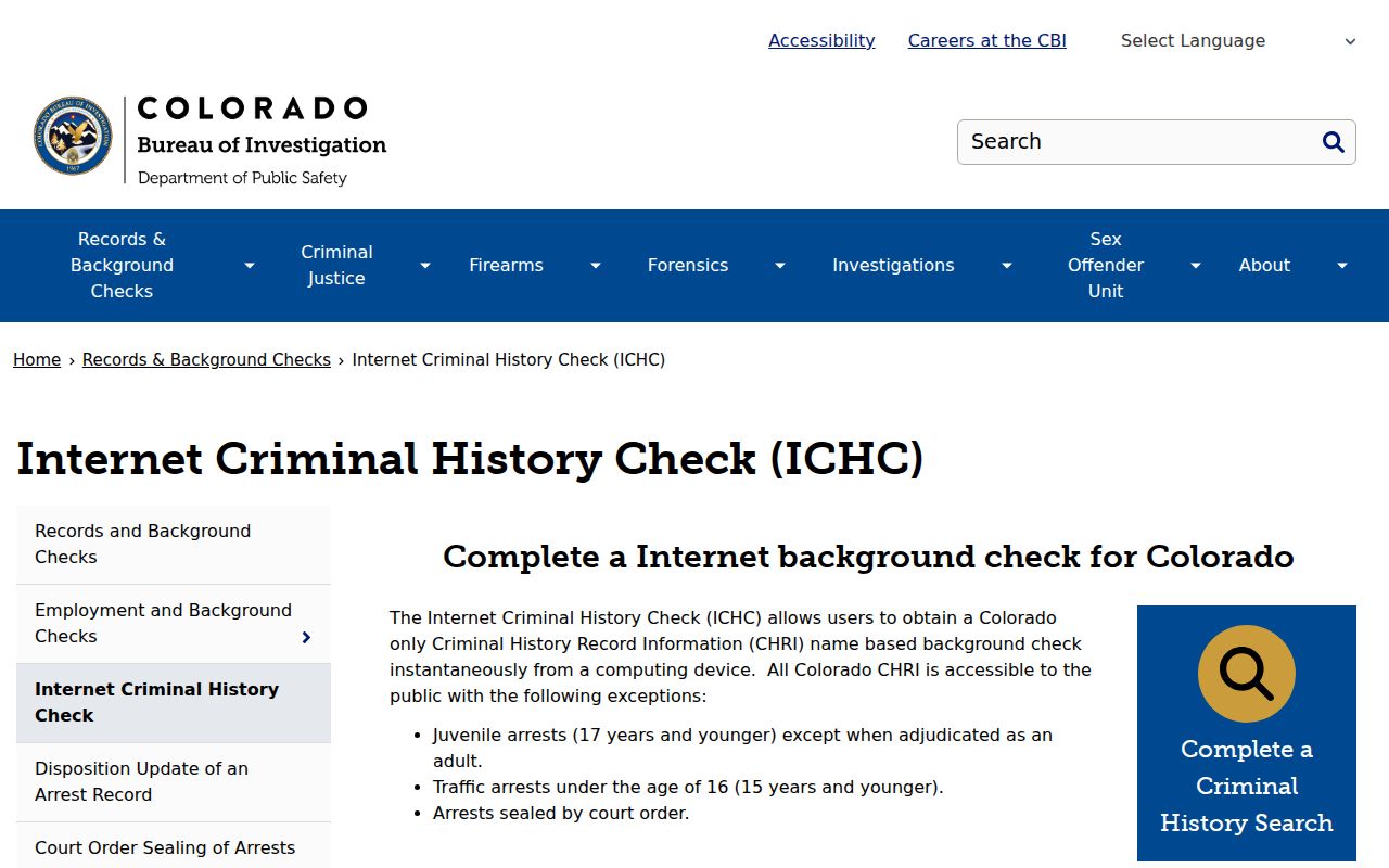 Colorado Bureau of Investigation ICHC scope and notices