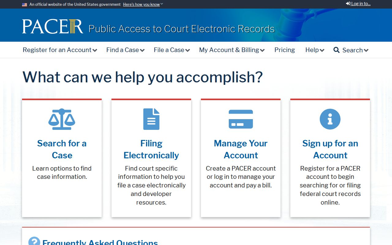 PACER federal court case search entry point for Routt County matters