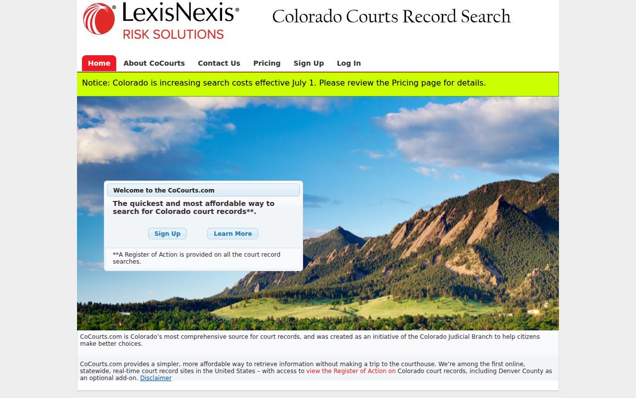 CoCourts statewide fields for a Routt County court case lookup