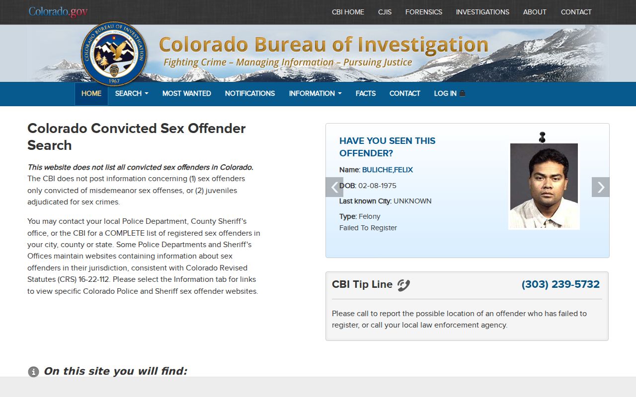 Routt County sex offender lookup on the Colorado registry search form